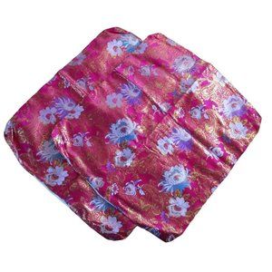 Asian Inspired Raspberry Chrysanthemum Floral Gold Accent Brocade Pillow Covers